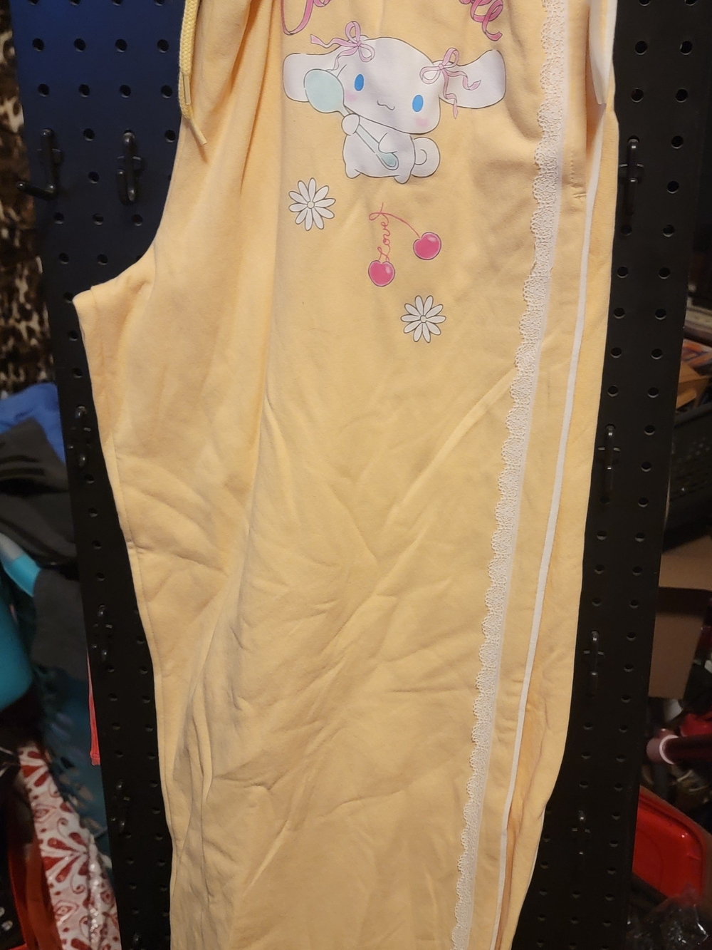Yellow Cute Cartoon Sweat Pants with Lace Trim